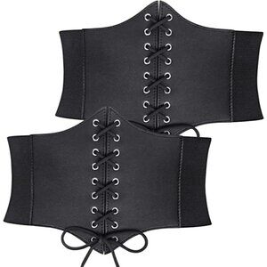 2 Pack Black Leather Elastic Wide Stretch Belt Corset Halloween Cosplay Costume